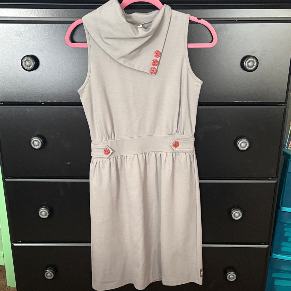 Matilda Jane Gray Dress with Red Button Details
